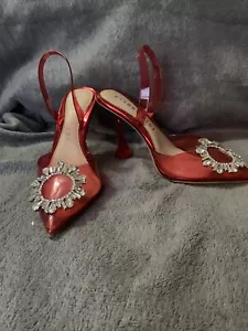 Gianni Bini rote Schuhe Vinyl Strass Größe 7 1/2 Slingback - Bild 1 von 8