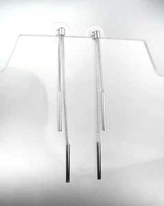 CHIC MODERN Artisanal Silver Mesh Chain Graduated Bars Dangle Earrings - Picture 1 of 1