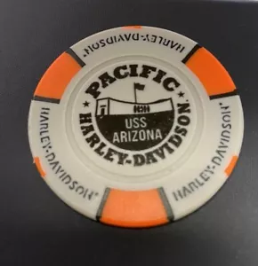 Honolulu, Hawaii Pacific Harley Davidson USS Arizona Poker Chip / Gray & Orange - Picture 1 of 3