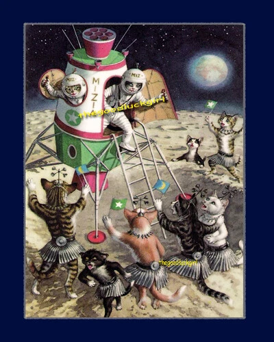 5x7 Vintage1911 *SPACE CATS* ufo kittens Postcard art print picture - Image 1 of 1