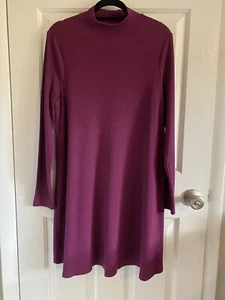 Gap Berry Pink/Purple Ribbed Mock Neck L/S Mini knee length Dress XL EUC 6b - Picture 1 of 11