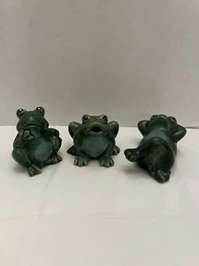 Lot Of 3 Glazed Ceramic Garden Green Frog Figures Home Outdoor Decor - Picture 1 of 15