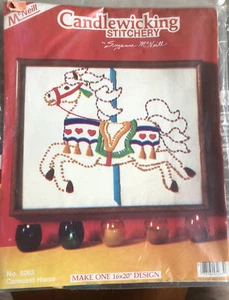 Vtg 1982 Carousel Horse Candlewicking Kit Suzanne McNeill 16x20 NEW Sealed Pkg - Picture 1 of 11