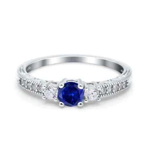 Drei Steine Verlobungsring rund simuliert CZ 925 Sterling Silber - Bild 1 von 12