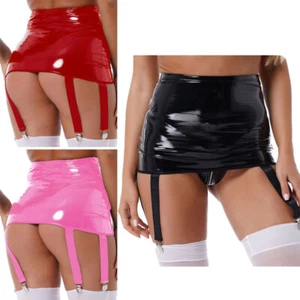 UK Women Leather Garter Belt High Waist Suspender Belt with 6 Metal Buckle Clips - Picture 1 of 49