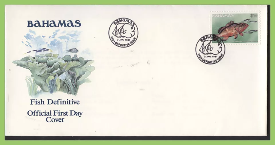 Bahamas 1987 $10 Red Hind Fish definitive on First Day Cover - Image 1 of 1