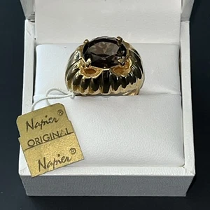 Napier Smokey Quartz High Dome Gold Tone Adjustable Ring ca. 1955-65, NWT, #245 - Picture 1 of 6