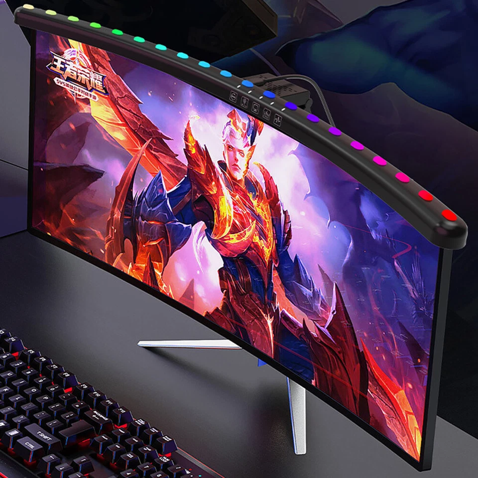 Gebogenen Computer Monitor LED Einstellbar RGB Hintergrundbeleuchtung Lichtbar - Bild 1 von 4