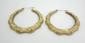 STUNNING 10K YELLOW GOLD (2-1/4") DANGLE/DROP HOOP STYLE EARRINGS    9.2G - Picture 1 of 8