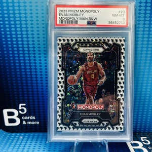 2023-24 Prizm Monopoly Evan Mobley Monopoly Man Black & White #20 PSA 8 - Picture 1 of 2