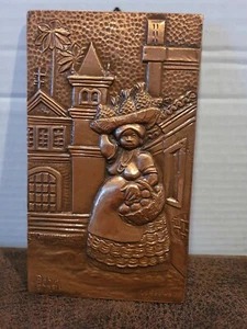 VINTAGE COBRARTE COPPER FOLK ART WALL HANGING BAHID BRASIL CHURCH AND LADY - Picture 1 of 5