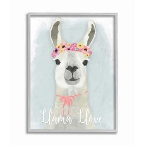 Stupell Industries Llama Love Pink Flower Tiara Grey Framed Wall Art, 11 x 14... - Picture 1 of 4