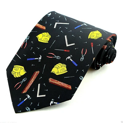 Construction Tools Men's Necktie Home Improvement Work Tool Hats Black Neck Tie  - Image 1 of 2