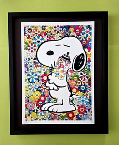 DEATH NYC Hand Signed LARGE Print Framed 16x20in COA Snoopy Murakami Happy #7 - Picture 1 of 4