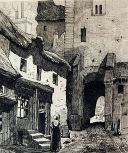 "Une Porte Urbaine" Etching by H. Vignerot, French Impressionist Artist 1875 - Picture 1 of 5