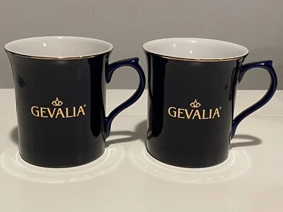 Tazas de café Gevali azul marino con borde dorado Foto 1 de 4