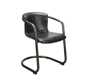 2 Set Chair Black Leather Accent Office Club Room Dining Industrial Chic Elegant - Picture 1 of 7
