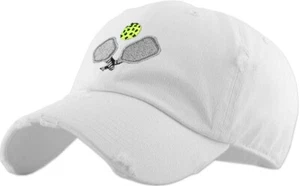 Pickleball Vintage Adjustable White Distressed Pickleball Dad Hat by KB Ethos - Picture 1 of 3