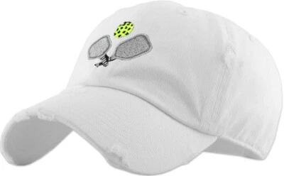 Pickleball Vintage Adjustable White Distressed Pickleball Dad Hat by KB Ethos - Image 1 of 3