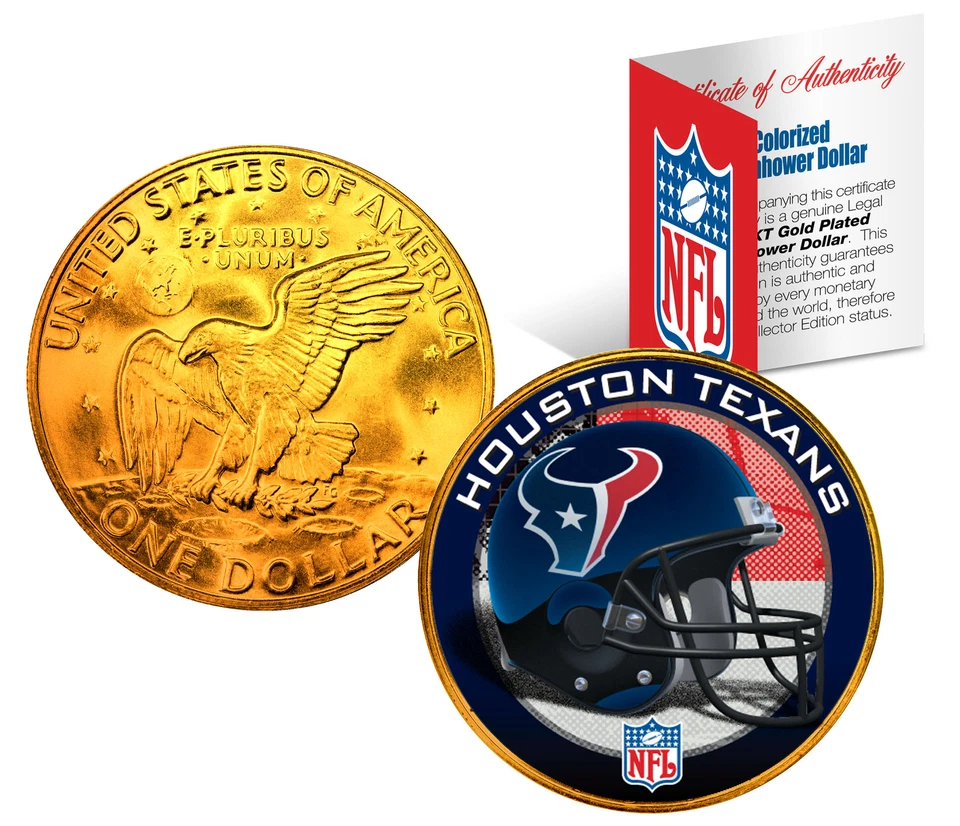 HOUSTON TEXANS  NFL 24K Gold Plated IKE Dollar US Coin OFFICIALLY LICENSED - Image 1 of 1