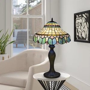 Tiffany 16 inch Style Table Lamp Stained Glass Handcrafted Living room Bedroom - Picture 1 of 15