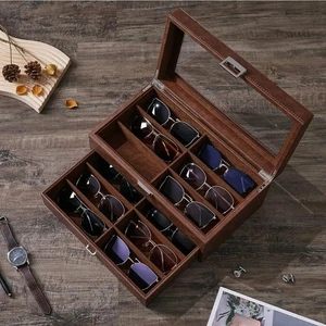 12 Fächer Sonnenbrillen Organizer Box Brillen Leder Display Aufbewahrungsbox - Bild 1 von 9