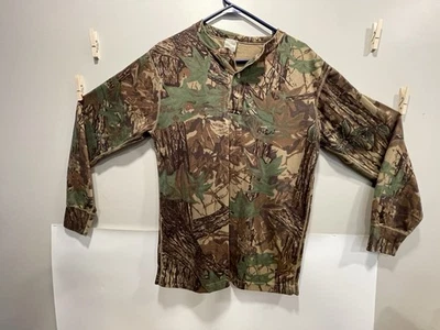 Camisa camuflada manga larga vintage ropa interior 1/4 botón para hombre talla *M caza Foto 1 de 4
