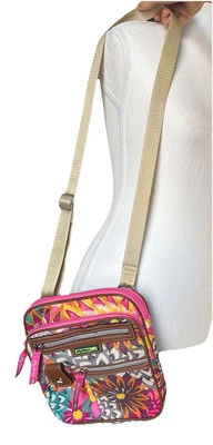 Lily Bloom Small Pink Red Colorful Floral Crossbody Nylon Shoulder Bag Pockets - Image 1 of 4