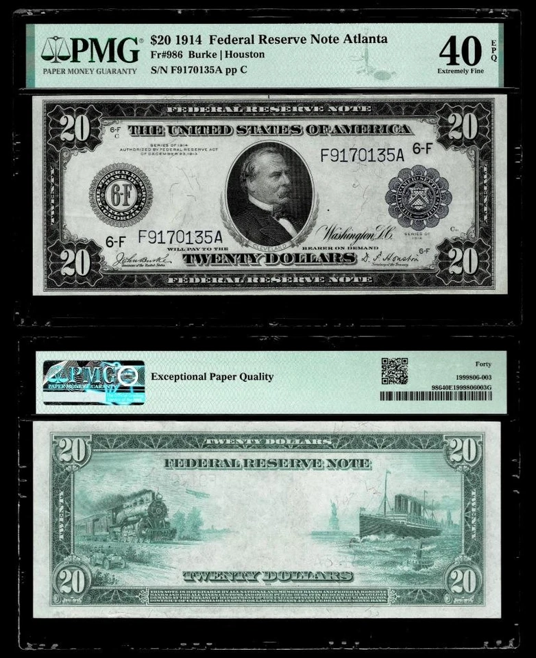 FR.#986 1914 $20 FR Large Size Note ATLANTA~ ~PMG EXTREMELY FINE 40 EPQ - Image 1 of 1