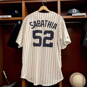 CC Sabathia Jersey New York Yankees Home Size XL Sewn Majestic Pinstripes #52 - Picture 1 of 7