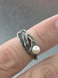 VINTAGE MODERNIST HANDARBEIT HANDGEFERTIGT STERLINGSILBER 925 NATÜRLICHE PERLEN RING... - Bild 1 von 24