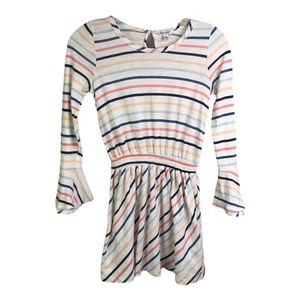 Splendid Dress Girls Sz 12 White Striped Elastic Waist Bell Sleeve Spring - Picture 1 of 9