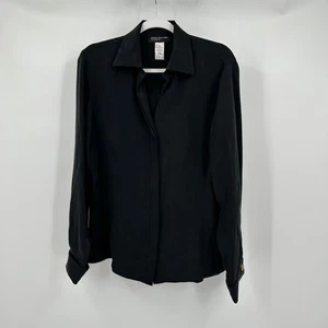 Womens Silk Top Size 14 Luxe Velvet Old Money Minimalist Black Shirt Evening - Picture 1 of 8