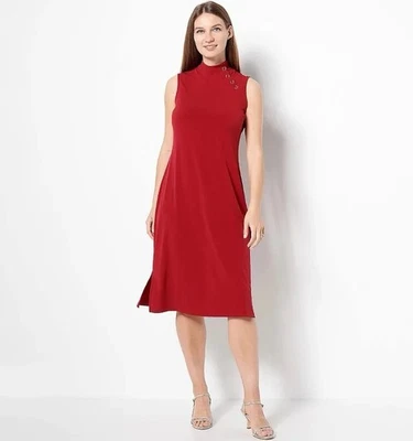Vestido Susan Graver Modern Essentials tejido líquido cuello falso 3XP rojo A516373 Foto 1 de 3