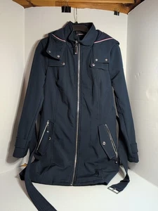 Tommy Hilfiger Jacke Damen klein blau Kapuze lang Regenmantel Parka Kordelzuggürtel - Bild 1 von 24
