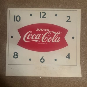 Vintage Drink Coca-Cola Fishtail Thin Plastic 13x 16 Inch Clock Insert Face Sign - Picture 1 of 8