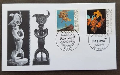 [SJ] Germany France Joint Issue Max Ernst Painting 1991 (joint FDC) *dual PMK - Image 1 of 4