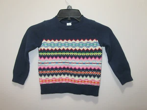 BABY GAP GIRLS SWEATER PULLOVER NAVY BLUE W/ COLORFUL GEOMETRIC SIZE 4 YEARS - Picture 1 of 3