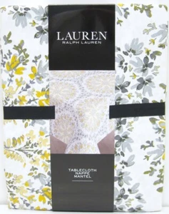 Ralph Lauren Baumwolle Tischdecke Blumen Medaillon blau-grau gold weiß 70" Rd - Bild 1 von 1