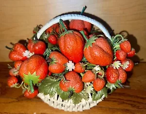 Vintage Strawberry Floral Arrangement In Basket - Picture 1 of 2