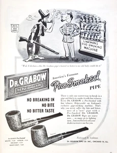 IMPRESIÓN ANUNCIO DR Grabow pipa prehumada 1945 10,5x13 Phil Hustis dibujos animados Linkman - Imagen 1 de 1