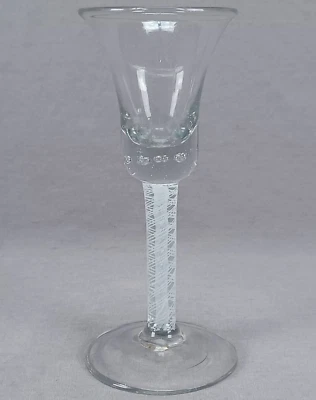18th Century Continental Flint Glass Double Opaque Twist Controlled Bubble Wine - Image 1 of 4
