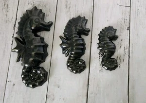 3 Vintage Keramik Wandbehang Seepferdchen Meerjungfrau Fisch Maritim Badezimmer Dekor  - Bild 1 von 9