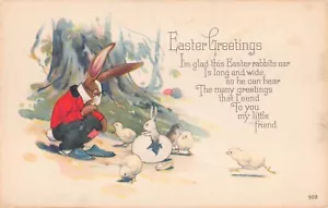 Anthropomorphic Easter Rabbit Dressed in Suit watching Bunnies & Chicks - Picture 1 of 2