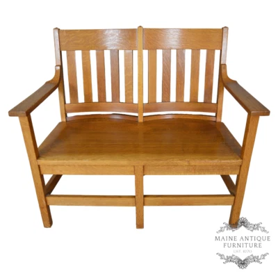 Antique Mission Oak Double Seat Bench #22121 - Image 1 of 4