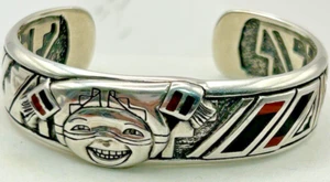 Bracciale KATHLEEN WALL PUEBLO argento sterling pagliaccio corallo e onice - Foto 1 di 5
