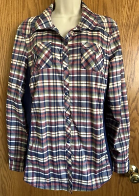 Camisa de camping REI a presión frontal a cuadros bolsillos mangas largas elástica para mujer talla XL Foto 1 de 4