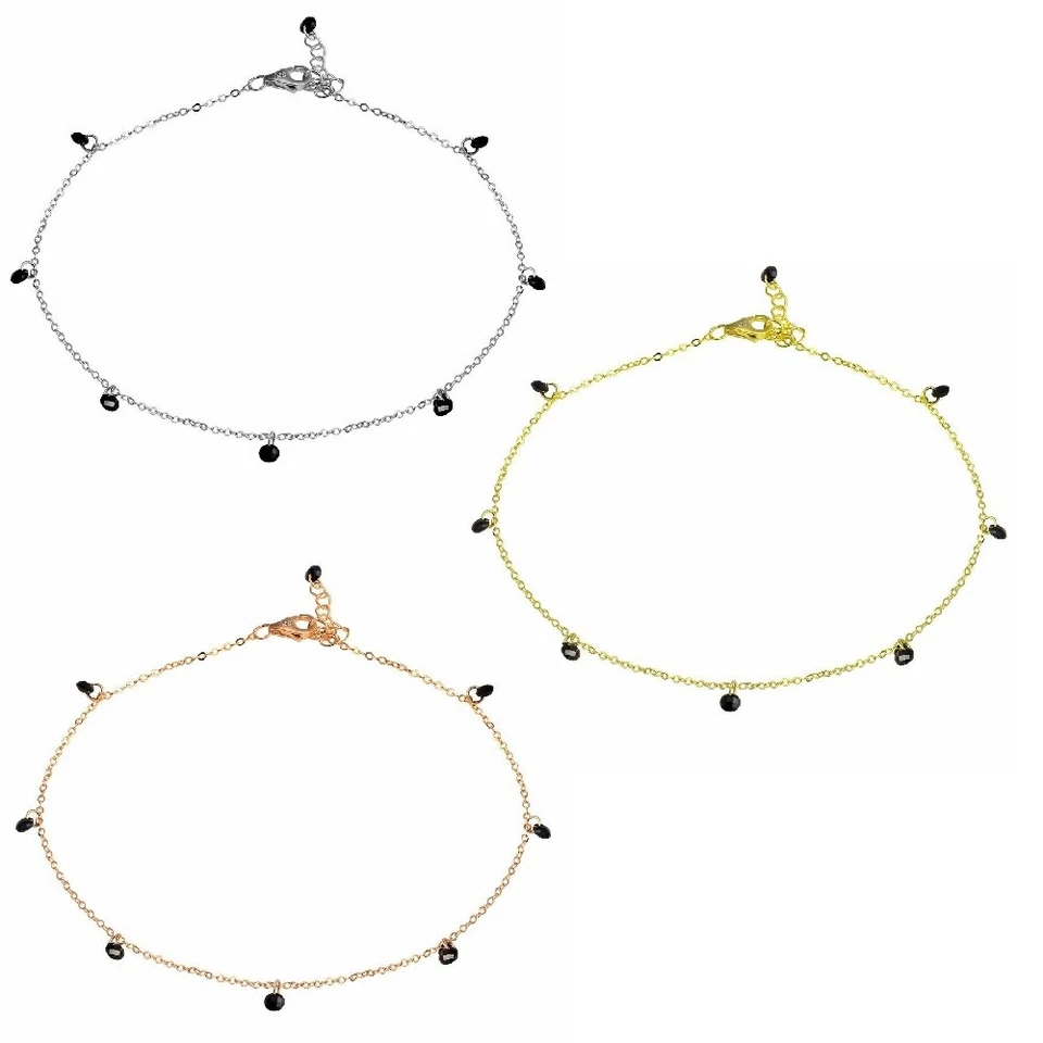 Brazalete tobillera de plata esterlina colgante color negro piedras circonita Foto 1 de 1