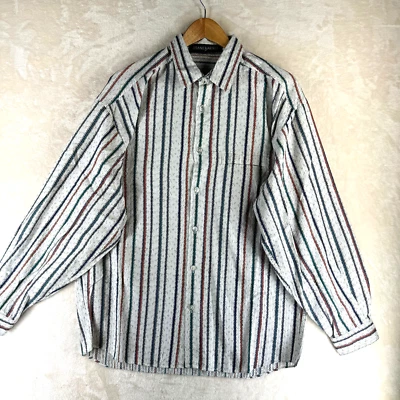 Jhane Barnes Men's Size L Gray Striped Cotton Long Sleeve Casual Shirt - Image 1 of 4