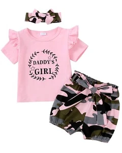 3T Girl Clothes Toddler Girl Outfit Short Sleeve Ruffle Shirt Floral Shorts L... - Picture 1 of 5